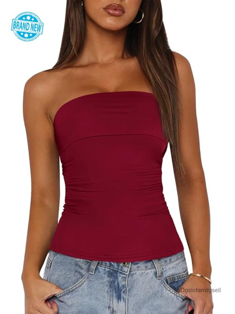 Women's Strapless Tube Top Ruched Bodycon Bandeau